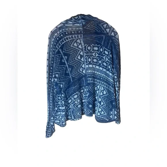 Eyeshadow Blue White Geometric Open Front Cardigan Lightweight Raglan Sleeve M - Picture 4 of 9
